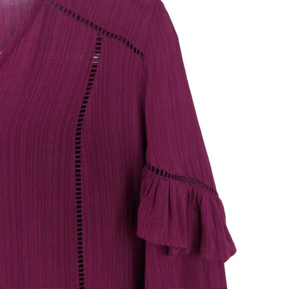 Anthropologie Ro & De Maroon Purple Ruffle Sleeve Blouse Medium - Picture 6 of 11
